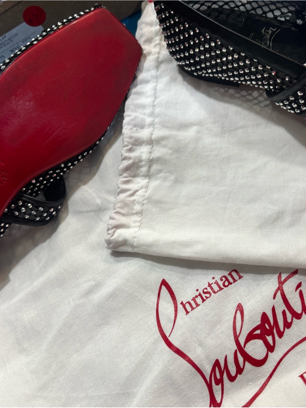 Christian Louboutin Black Embellished Mesh Mary‑Jane Ballet Flats  Size 39 - Picture 10 of 10